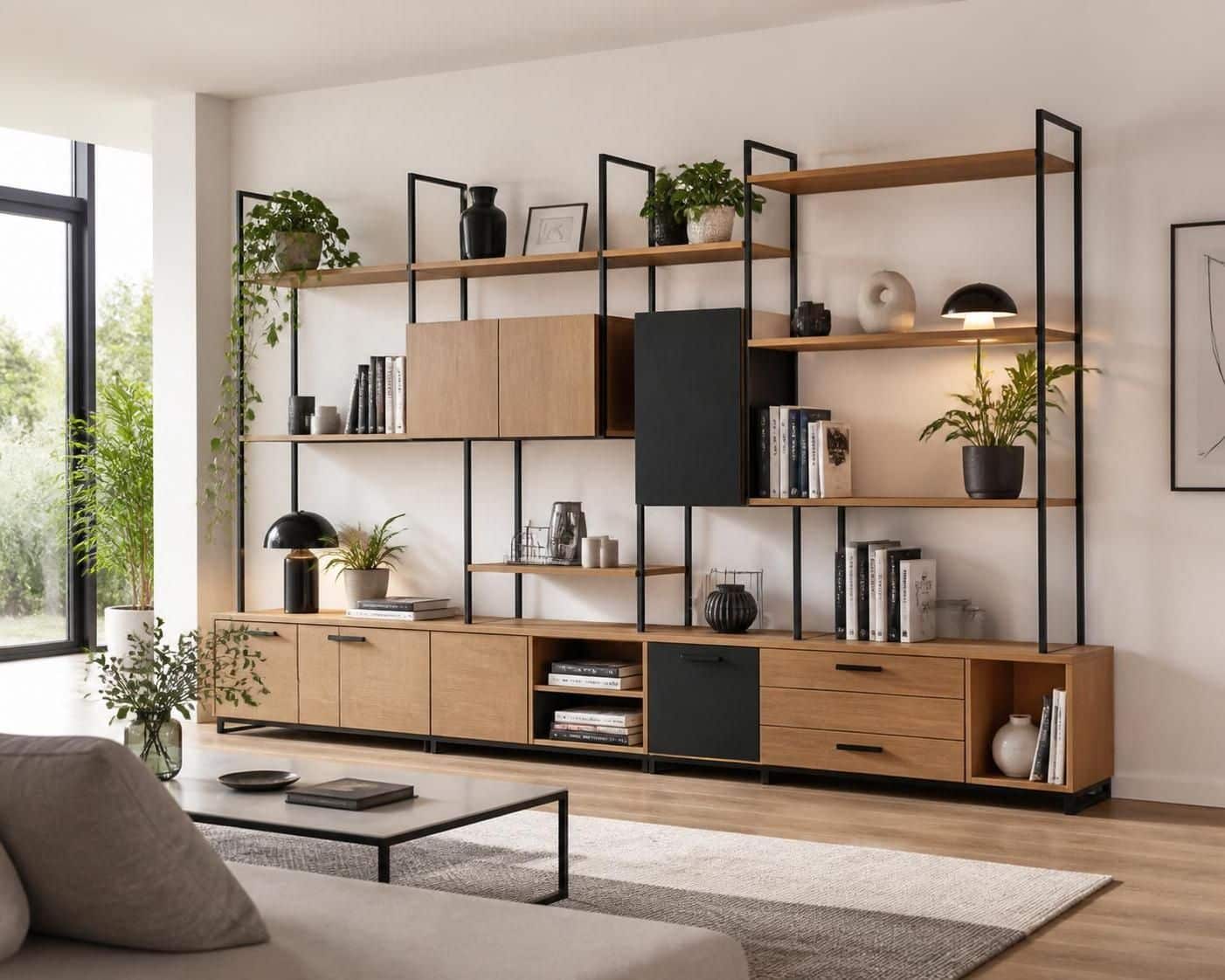 découvrez nos rayonnages modulaires élégants et pratiques pour optimiser l'espace de votre salon tout en apportant une touche moderne à votre décoration.