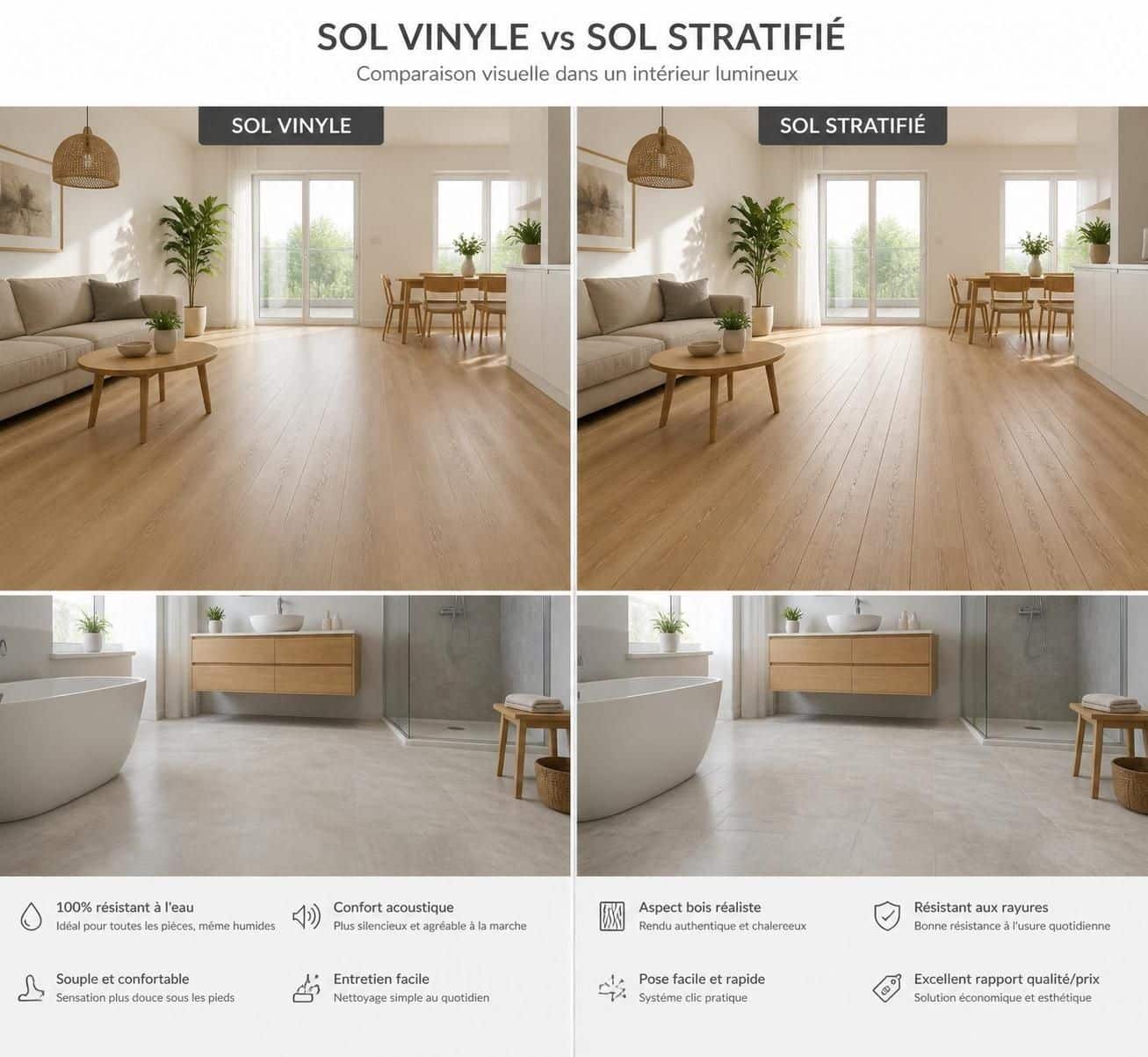 découvrez les différences d’entretien entre le sol vinyle et le sol stratifié pour choisir la meilleure option adaptée à votre intérieur.