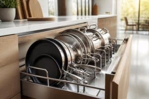 optimisez votre cuisine avec notre rangement vertical pour plaques et casseroles, conçu pour un accès facile et un gain de place maximal.