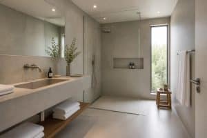 découvrez notre salle de bain imitation béton, alliant modernité et élégance pour un espace à la fois tendance et facile à entretenir.