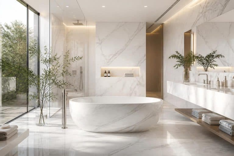 découvrez notre sélection élégante de salles de bain en marbre blanc, alliant pureté et sophistication pour un intérieur lumineux et intemporel.