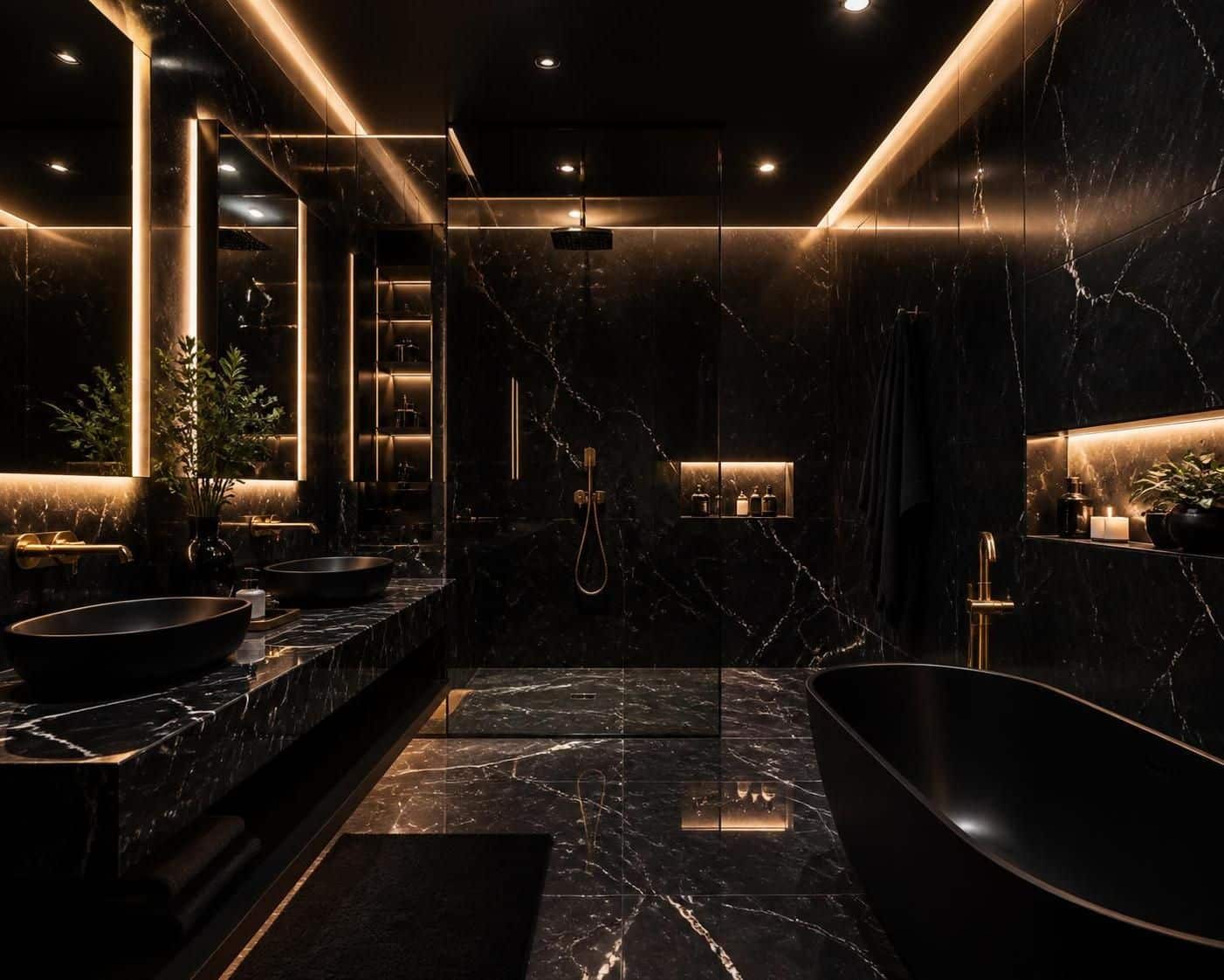 découvrez l'élégance intemporelle d'une salle de bain en marbre noir, alliant luxe et modernité pour un espace sophistiqué et raffiné.